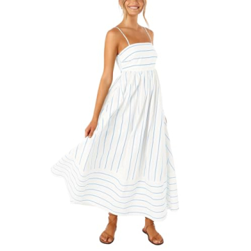 Sexy Striped Maxi Dress with Smocked Back & Pockets