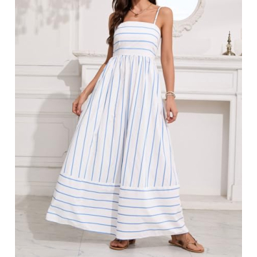 Sexy Striped Maxi Dress with Smocked Back & Pockets