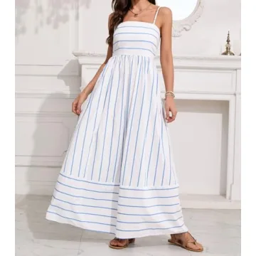 Sexy Striped Maxi Dress with Smocked Back & Pockets