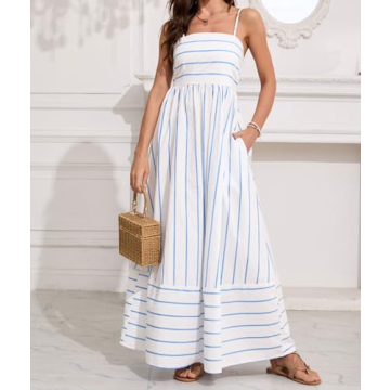 Sexy Striped Maxi Dress with Smocked Back & Pockets