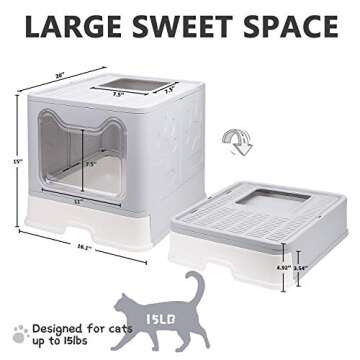 Foldable Cat Litter Box with Lid, Enclosed Cat Potty, Top Entry Anti-Splashing Cat Toilet, Easy to C...