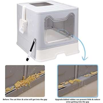 Foldable Cat Litter Box with Lid, Enclosed Cat Potty, Top Entry Anti-Splashing Cat Toilet, Easy to Clean Including Cat Litter Scoop and 2-1 Cleaning Brush (Grey) Large