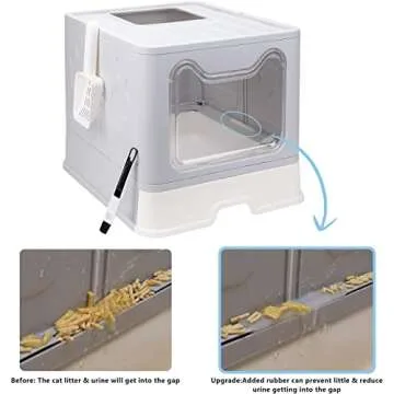 Foldable Cat Litter Box with Lid, Enclosed Cat Potty, Top Entry Anti-Splashing Cat Toilet, Easy to Clean Including Cat Litter Scoop and 2-1 Cleaning Brush (Grey) Large