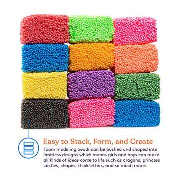 Special Supplies Fun Foam Modeling Foam Beads Play Kit, 12 Blocks Children’s Educational Clay for Arts Crafts Kindergarten, Preschool Kids Toys Develop Creativity, Motor Skills, Reusable Container