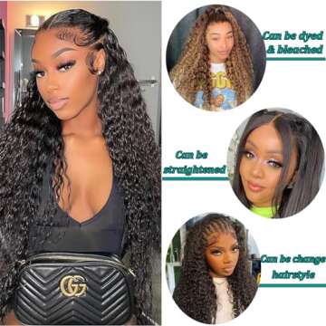 BeautyGrace 24Inch Deep Wave Lace Front Wig Human Hair 180% Density Brazilian Virgin Deep Wave Frontal Wig Human Hair Pre Plucked With Baby Hair Natural Color (24Inch)