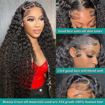 BeautyGrace 24Inch Deep Wave Lace Front Wig Human Hair 180% Density Brazilian Virgin Deep Wave Frontal Wig Human Hair Pre Plucked With Baby Hair Natural Color (24Inch)