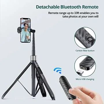 ATUMTEK 65" Selfie Stick Tripod, All in One Extendable Phone Tripod Stand with Bluetooth Remote 360° Rotation for iPhone and Android Phone Selfies, Video Recording, Vlogging, Live Streaming, Black