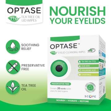 OPTASE TTO Eyelid Cleansing Wipes, Box of 20 - Individually Wrapped Eyelid Wipes With Tea Tree Oil -...