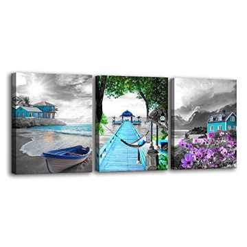 BYXART 3 Pieces Canvas Wall Art Set - Vibrant Ocean & Nature Prints for Home Decor