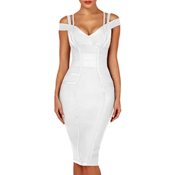 whoinshop Women's Rayon Sexy V Neck Bodycon Clubwear Party Bandage Dress White S