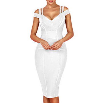 Whoinshop Women's Sexy V Neck Bodycon Dress in White