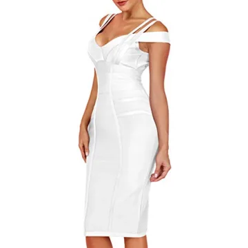 Whoinshop Women's Sexy V Neck Bodycon Dress in White