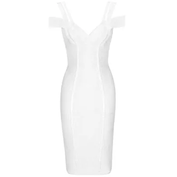Whoinshop Women's Sexy V Neck Bodycon Dress in White