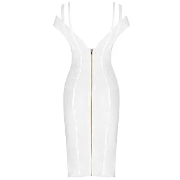 Whoinshop Women's Sexy V Neck Bodycon Dress in White