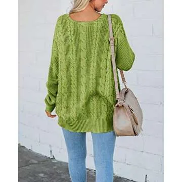 Stylish Plus Size Cable Knit V Neck Pullover Sweater