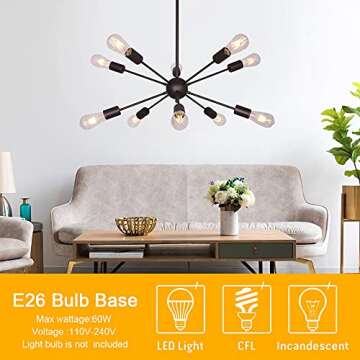BONLICHT Modern Sputnik Chandelier Lighting 10 Lights - Industrial Vintage Pendant - UL Listed