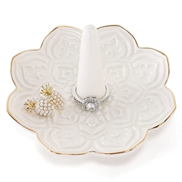 RUIMIC Ceramic White Mandala Jewelry Holder for Her