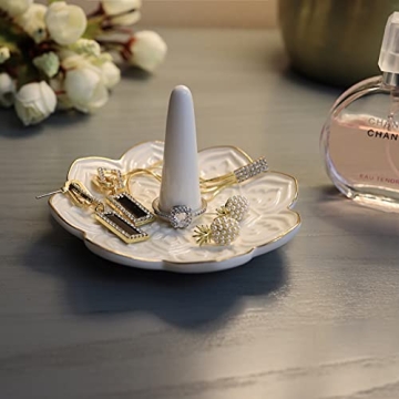 RUIMIC Ceramic White Mandala Jewelry Holder for Her