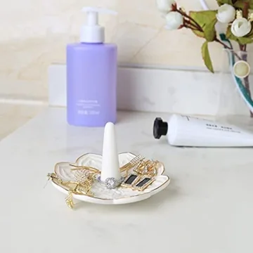 RUIMIC Ceramic White Mandala Jewelry Holder for Her