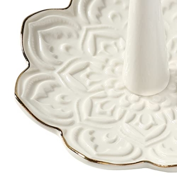 RUIMIC Ceramic White Mandala Jewelry Holder for Her