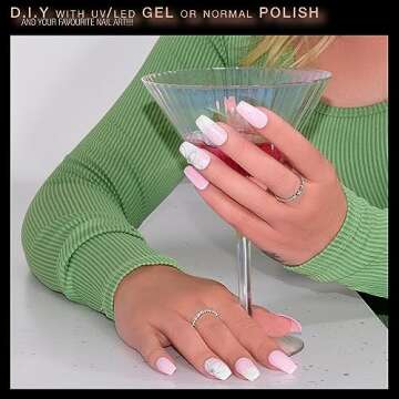 By Vixi 600 MEDIUM COFFIN/BALLERINA NAIL SET with PREP FILE, 12 Sizes - Opaque Express Full Cover False Fingernail Extensions for Salon Professionals & Home Use