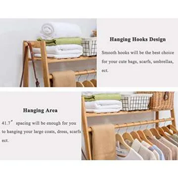 COPREE Bamboo Garment Coat Clothes Hanging Heavy Duty Rack with top Shelf and Shoe Clothing Storage Organizer Shelves