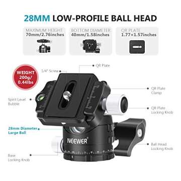 NEEWER 28mm Low Profile Ball Head for Tripods