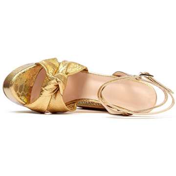 YODEKS Women's High Heels Sandals| Chunky Heel Platform Pumps| Peep Toe Ankle Strap Fashion Animal Print Summer Dress Shoes Gold 9 M US