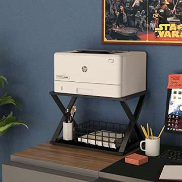ZENPHN Desktop Printer Stand, Small Home Printer Stand, 2 Tier Desk Organizer with Adjustable Non-Slip Feet for Home and Office, Black