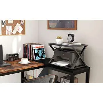 ZENPHN Desktop Printer Stand, Small Home Printer Stand, 2 Tier Desk Organizer with Adjustable Non-Slip Feet for Home and Office, Black