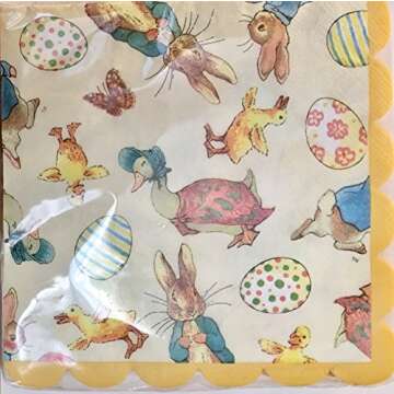 Beatrix Potter Peter Rabbit Luncheon Paper Napkins with Scalloped Edges, Yellow