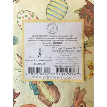 Beatrix Potter Peter Rabbit Luncheon Paper Napkins with Scalloped Edges, Yellow