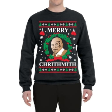 Wild Bobby Merry Chrithmith Ugly Christmas Sweater Unisex Crewneck Graphic Sweatshirt, Black, X-Large
