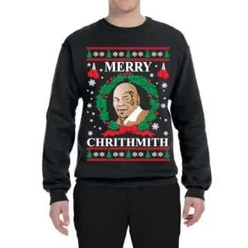 Wild Bobby Merry Chrithmith Ugly Christmas Sweater Unisex Crewneck Graphic Sweatshirt, Black, X-Large