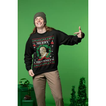 Wild Bobby Merry Chrithmith Ugly Christmas Sweater Unisex Crewneck Graphic Sweatshirt, Black, X-Large