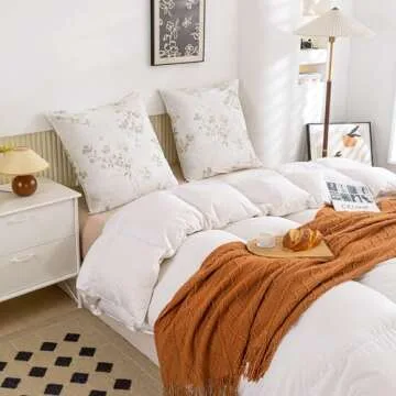 ECOCOTT 2 Pack Pillowcase Euro Size with Vintage Wash Painting Floral Pillow Cases Set, 100% Cotton Queen Pillow Covers Envelope Closure (Euro, 26"x26")