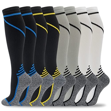 fenglaoda 8 Pairs Compression Socks for Men & Women 20-30 mmHg Knee High Nurse Pregnant Running Medi...