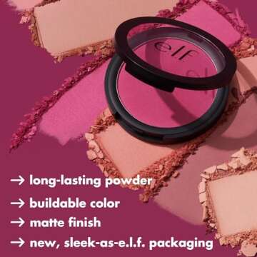 e.l.f Primer-Infused Blush, Long-Wear, Matte, Bold, Lightweight, Blends Easily, Contours Cheeks, Always Rosy, All-Day Wear, Vegan & Cruelty-Free