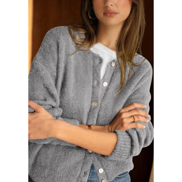 PRETTYGARDEN Womens Button Up Sweaters Fall 2024 Long Sleeve Open Front Soft Cardigan Sweaters for Women Trendy Outfits (Grey, XX-Large)