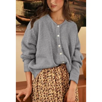 PRETTYGARDEN Womens Button Up Sweaters Fall 2024 Long Sleeve Open Front Soft Cardigan Sweaters for Women Trendy Outfits (Grey, XX-Large)