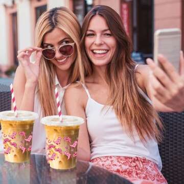 JarThenaAMCS 50Pcs Cowgirl Plastic Cups with Lids and Straws Pink Western Cowgirl Clear Plastic Cups 12oz Disposable Cups for Boho Preppy Party Supplies