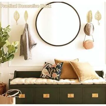 QUMENEY Decorative Wall Hooks Leaves Hooks 7 Pack, Gold Wall Hooks Hanging Key Holder Leaf Towel Hooks Wall Mounted Vintage Coat Hanger for Entryway Bathroom Bedroom Farmhouse Decoration