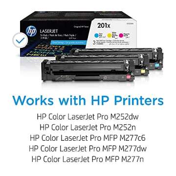 HP 201X Cyan, Magenta, Yellow High-yield Toner Cartridges (3-pack) | Works with HP Color LaserJet Pr...