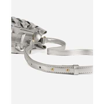 TIJN Tote Bag for Women, Mini Bucket Crossbody Top-Handle Vegan Leather Small Sized Retro Handbag (Ailin-Silver)