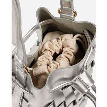 TIJN Tote Bag for Women, Mini Bucket Crossbody Top-Handle Vegan Leather Small Sized Retro Handbag (Ailin-Silver)