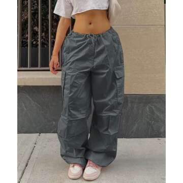 Neyaolk Women's Baggy Cargo Pants with Pocket Drawstring Low Waist Loose Hip Hop Casual Trousers Swe...