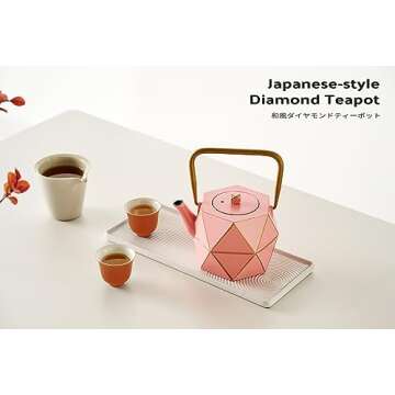 Toptier Cast Iron Teapot, Stovetop Safe Japanese Cast Iron Tea Kettle, Diamond Design Tea Pot with R...
