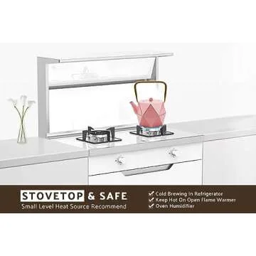 Toptier Cast Iron Teapot, Stovetop Safe Japanese Cast Iron Tea Kettle, Diamond Design Tea Pot with Removable Infuser for Loose Tea, 30 Ounce (900 ml), Pink