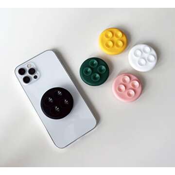 GRIPONG Silicone Adhesive Suction Detachable & Collapsible & Multi Functional Phone Grip Stand Mount || Mobile Accessory Holder for Selfies and Videos + Fidget Gift (StickPong Green)