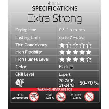 Extra Strong Eyelash Extension Glue Stacy Lash (0.17fl.oz / 5ml) / 0.5-1 Sec Dry/Retention – 8 Weeks/Black Adhesive/Professional Supplies